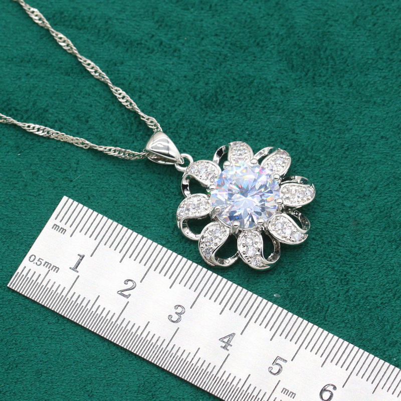 Klassische Weiß Topas 925 Silber Schmuck einstellen für Frauen Armbinde Ohrringe Ring Halskette Anhänger Hochzeit Geburtstag