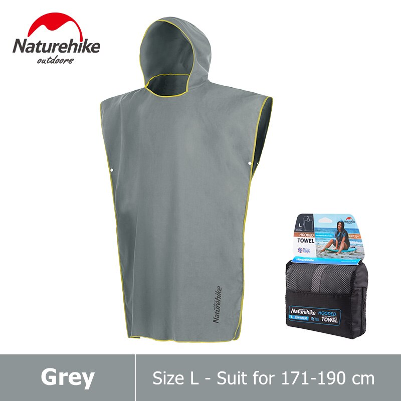 Naturehike-Toalla Poncho para Surf, traje de microfibra para cambio de Surf, Poncho para cambio de Surf, toalla de playa con capucha: Grey / Size L