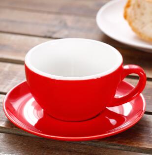 150ml dicken körper keramik kaffee tasse und untertasse für flache weiß: glänzend rot