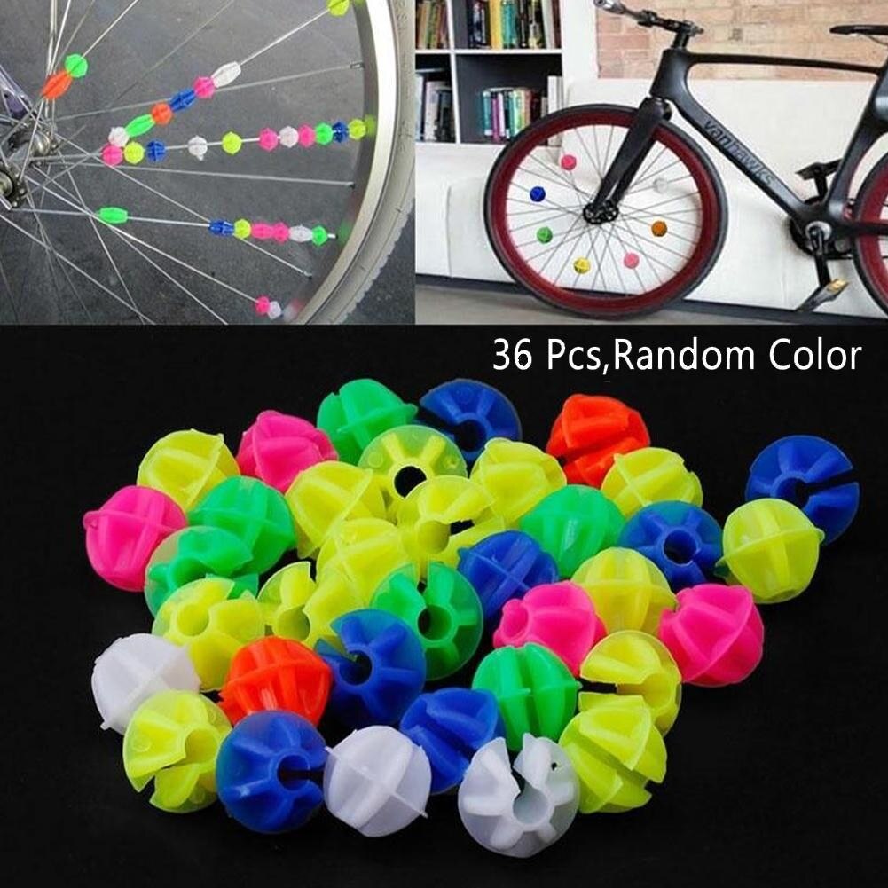 36 stk / sæt plastik klip eger perle cykel perler wire perler rund eger dekorationer lysende cykel eger cykel kuglehjul  f2 l 9
