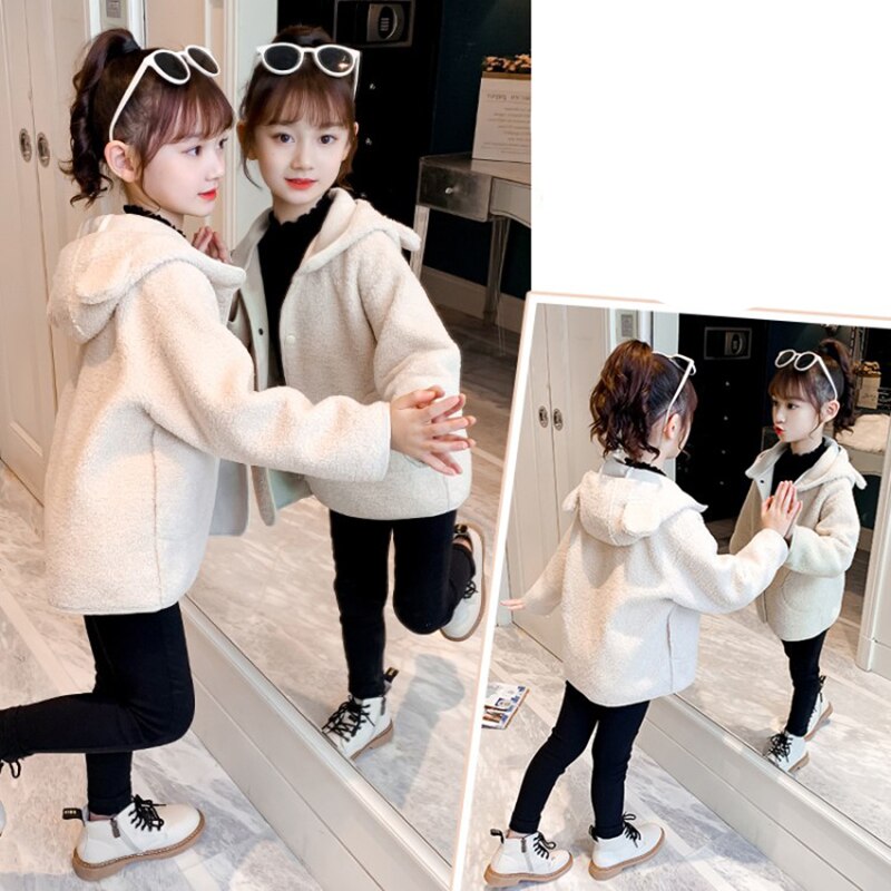 Cappotto invernale in lana per bambini in pile per ragazze regalo di natale più velluto con cappuccio per bambini giacche in Cashmere morbido caldo abbigliamento per bambini 4-12 anni