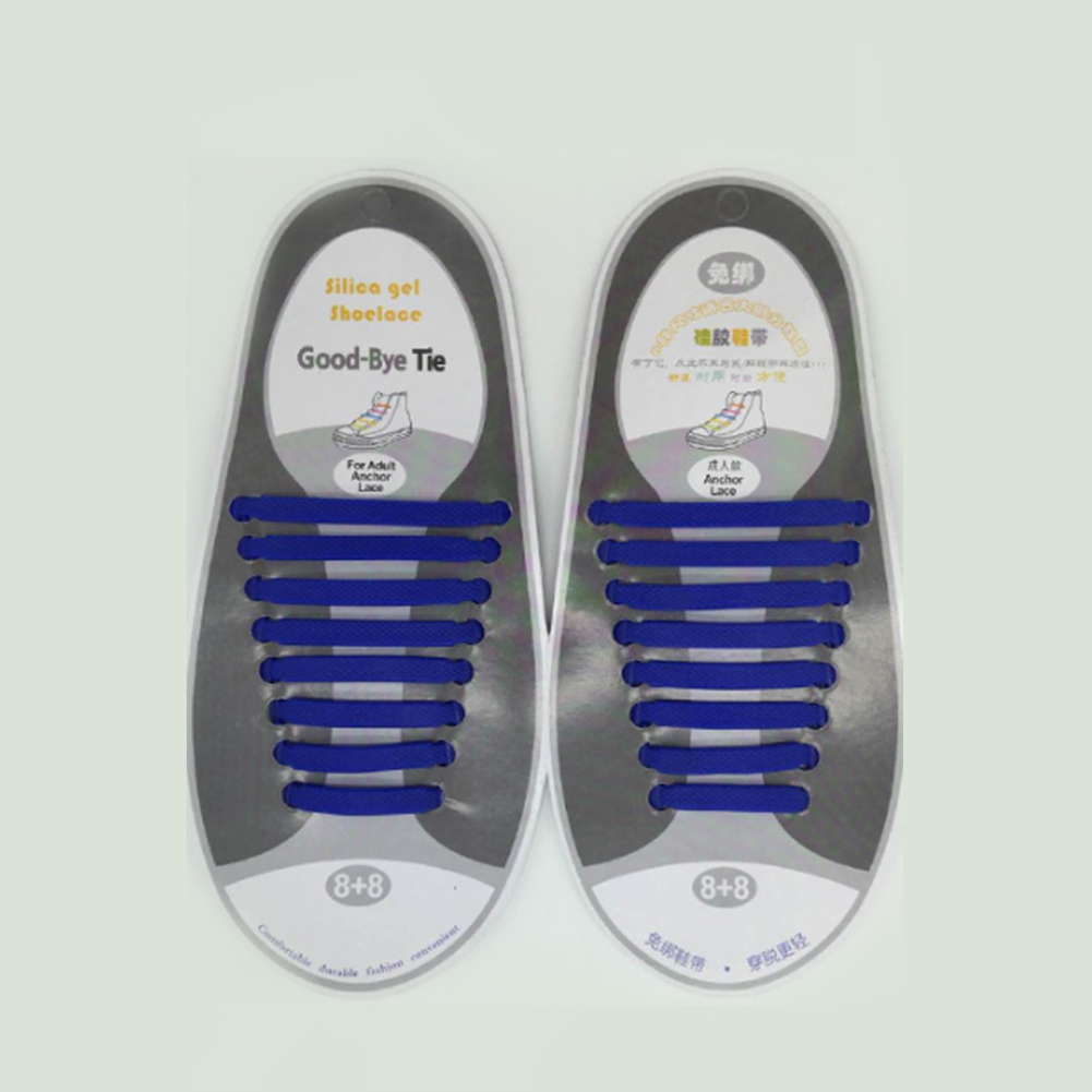 16 stk/parti sko tilbehør elastisk silikonesnørebånd elastisk snørebånd doven silikonesnørebånd uden bindebånd gummisnørebånd: Blå