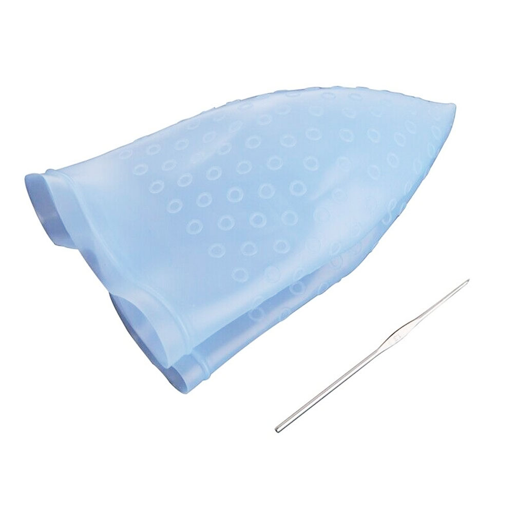 Salon Dye Silicone Cap + Hook Silicone Hair Highlights Cap Needle Reusable Hair Coloring Cap Hair Dye Hat Hairstyling Tool: Style B Blue