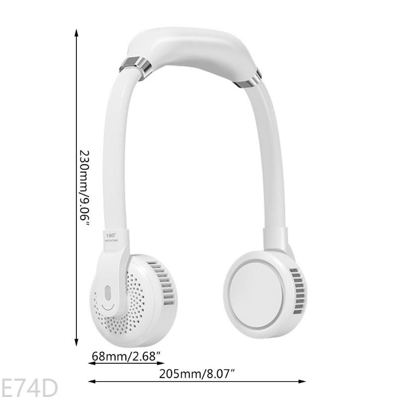 E74D Higher Energy Density USB Type-c Mini Hanging Neck Fan Three-speed Adjustable Mute Neck Dual Fan Home Office Bladeles