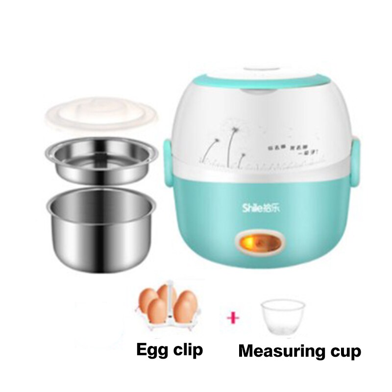 MINI Rice Cooker Thermal Heating Electric Lunch Box 2 Layers Portable Food Steamer Cooking Container Meal Lunchbox Warmer: Sky Blue
