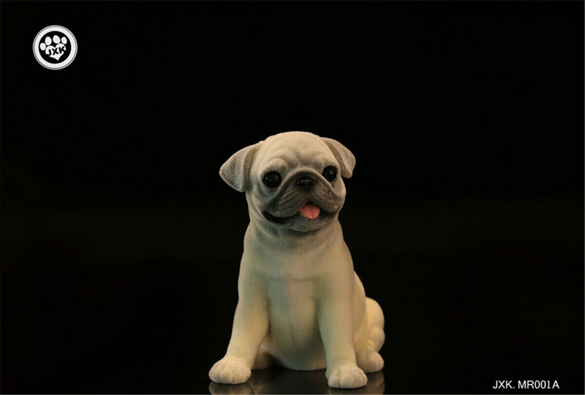 JXK Cute Pug Dog Pet Healing Figure Canidae Fluff Puppy Animal Model Collector Toy