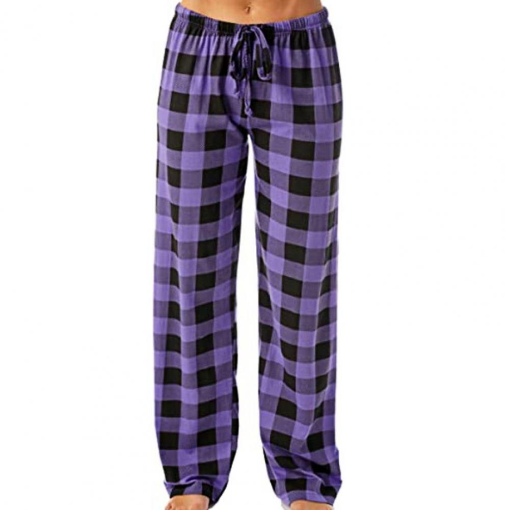 Unisex Casual Plaid Pants Loose Sport Plaid Pajama Pants Trousers Casual Harem Piżama Męska Men Streetwear Pants: Purple / L