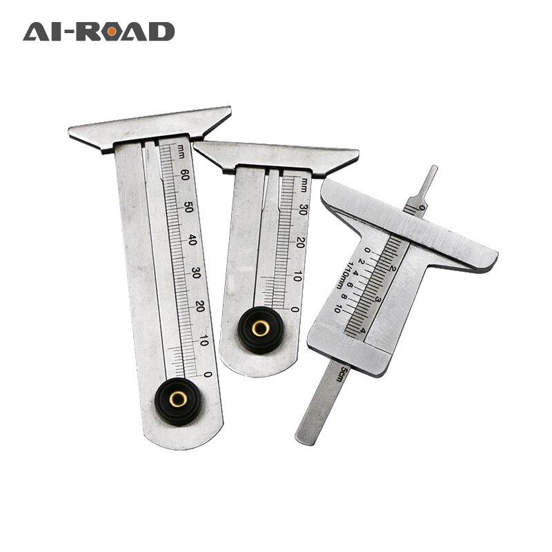 AI-ROAD Stainless Steel Car Tyre Tire Tread Depth Gauge Meter Ruler Caliper Measuring Tool Moto Truck