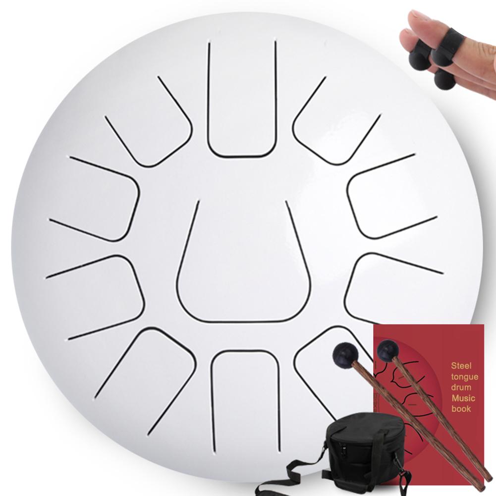 Tong Drum 10 Inch 11 Notities Staal Tong Drum Hand Pan Drum Met Vinger Mouwen Hamers Percussie Instrument: White