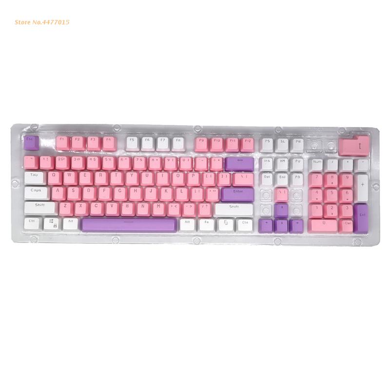 Juego de teclas de instalación de teclado mecánico, 3 combinaciones de colores (Rosa/morado/blanco), 104 PBT,: Purple white powder