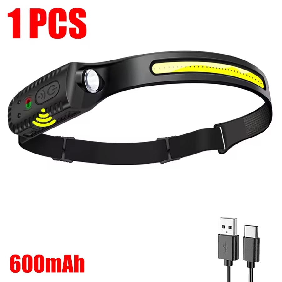 1-10 stk. led-sensorpandelampe med indbygget batteri, usb-genopladelig hovedlommelygte, pandelampe, camping, fiskeri, søgelampe: Gul
