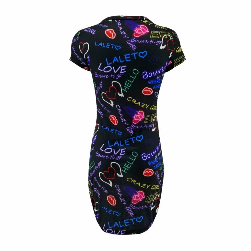Vrouwen Zomer Doodle Lange Tops Blouse Dames Korte Mouw Bodycon T-shirt Jurk