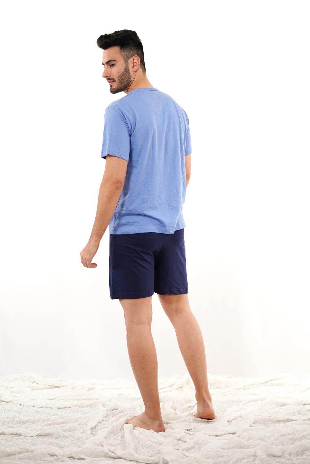 Babelo Homewear – Pijama de hombre de verano 100% algodón color azul ✨ - Pijama de verano corto de punto algodón