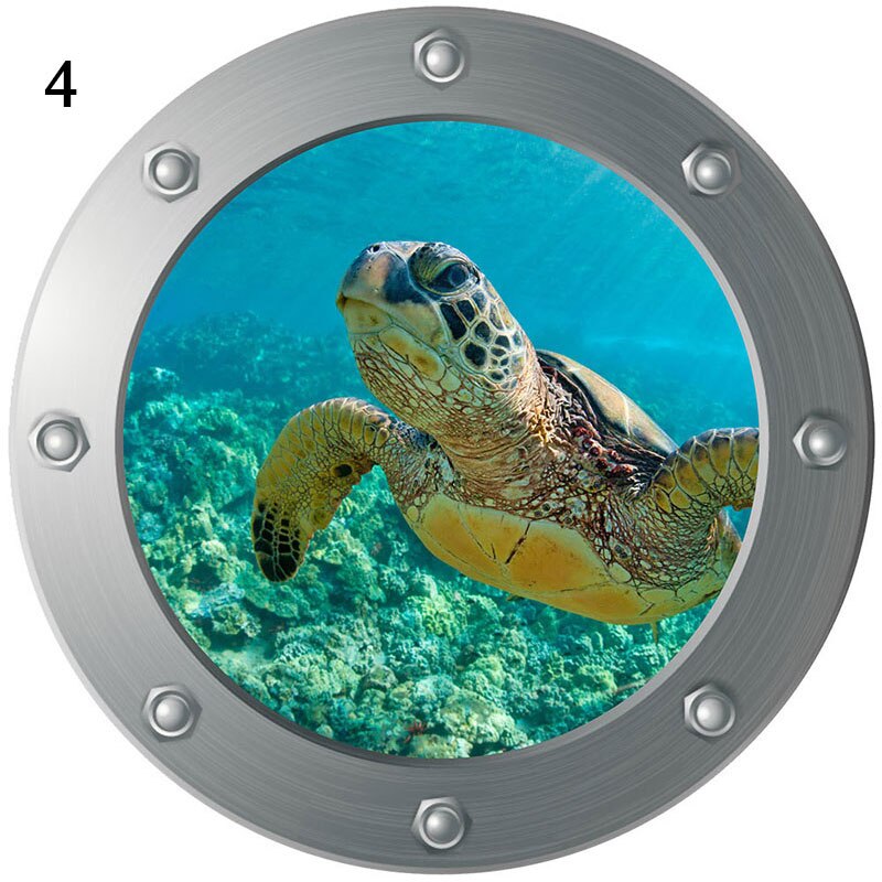 Pegatina de pared de submarino con ventana de vista del Océano 3d, calcomanías gráficas de ojo de buey, palo de Peel de Portal marino, Crucero de mar, arte de pared, decoración de habitación de niños: 4