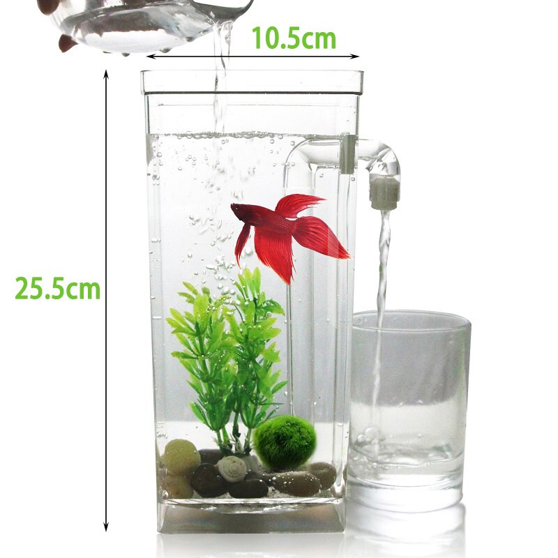 Ecologisch klein aquarium vierkant aquarium luie desktop aquarium goudvis vissenkom automatische waterverversing