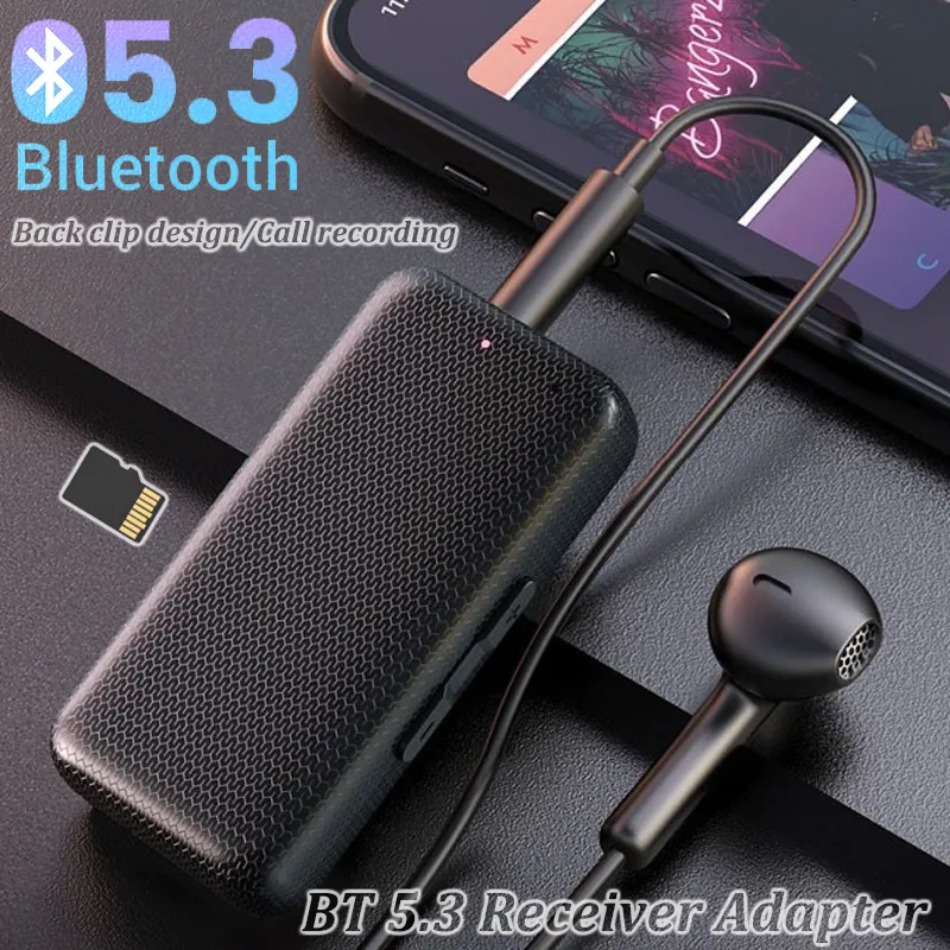 Adaptador receptor de coche Bluetooth 5,3, llamadas, conectores AUX de 3,5mm, receptor de música sin pérdidas, grabación de llamadas manos libres, compatible con tarjeta TF