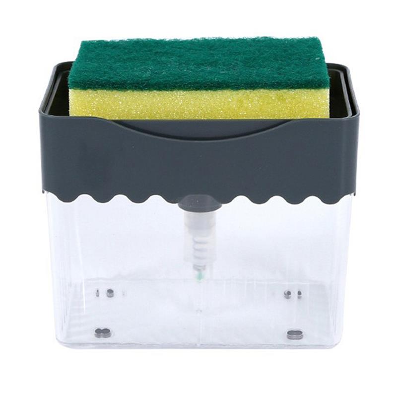 2-In-1 Soap Pump Dispenser With Sponge Holder Liquid Dispenser Container Hand Press Soap Organizer Kitchen Cleaner Tools: Dark gray