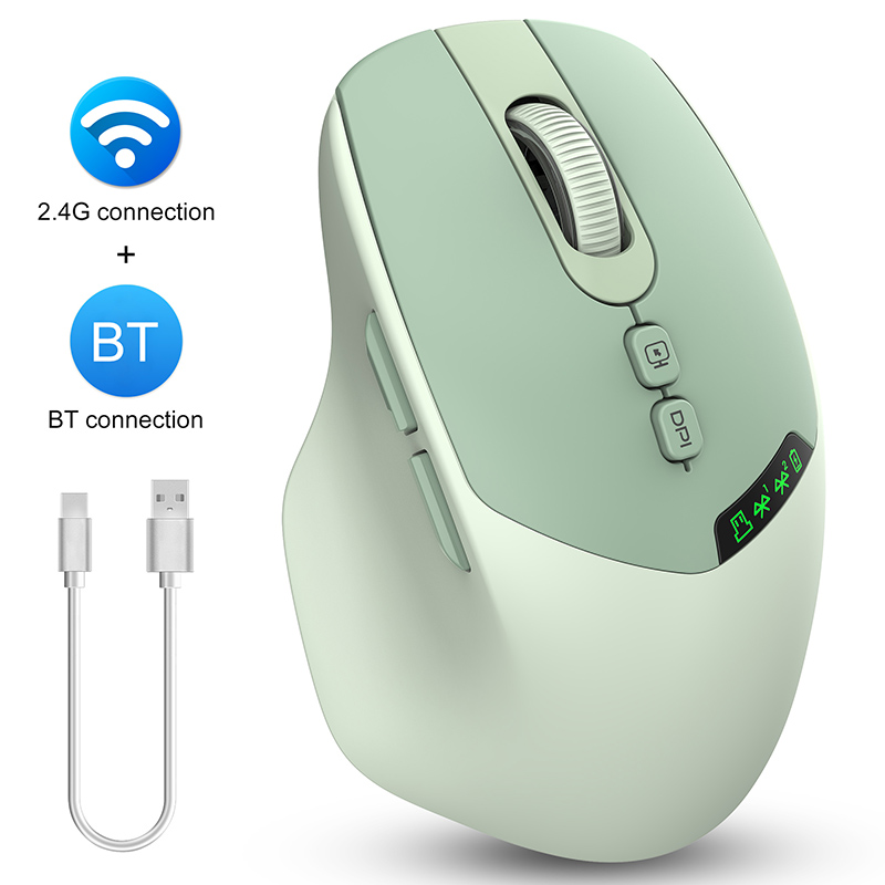 Ratón silencioso inalámbrico con pantalla multifunción, conexión inalámbrica de modo Dual Bluetooth ajustable APAYADO DPI para juegos: Verde