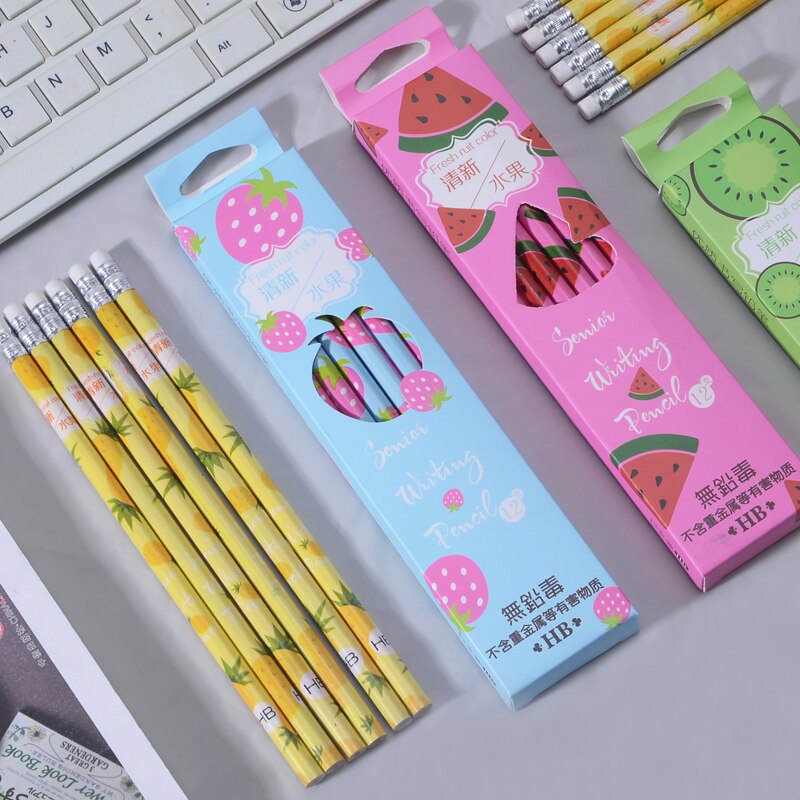 12 st/förpackning kawaii frukt penna trä miljöskydd penna tecknad penna skola kontor skrivpenna