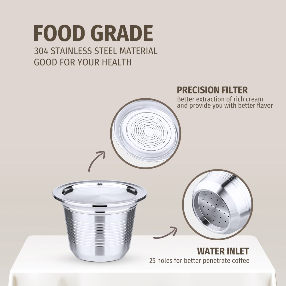 Espresso Capsulas De Cafe Recargables for Nespresso Stainless Steel Square Hole Refillable Capsule for Scishare Reusable Pods
