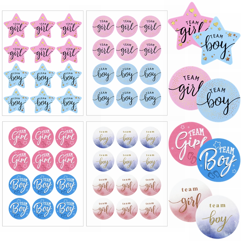 120pcs Team Boy Team Girl Stickers Boy or Girl Vote Sticker for Gender Reveal Party Decoration Baby Shower Packaging Seal Labels