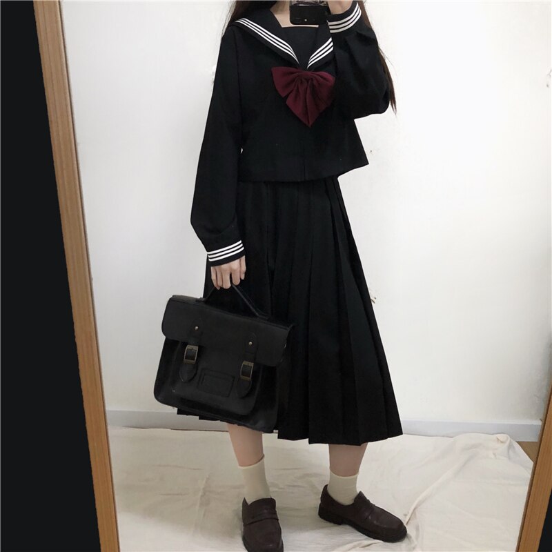 Japanese jK uniform suit female spring retro sweet sailor pleated group ...