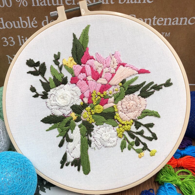 Original DIY 3d Flower Bouquet Needlework Cross Stitch Kit Beginner Handmade Embroidery Fabric Threads Material Bag: Bouquet 05