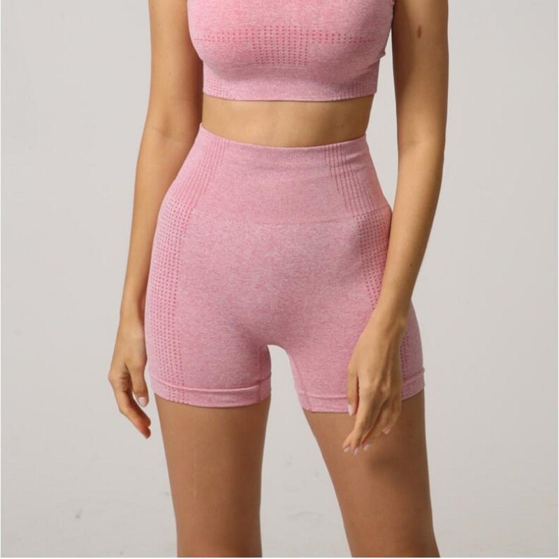 style High waist seamless leggings gym shorts fitness yoga short scrunch sports yoga shorts spandex pink short pants: Pink / L