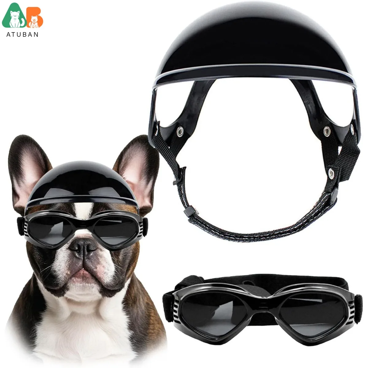 ATUBAN Cool Pet Motorcycle Helmet - Lightweight Goggles & Ear Holes , Stylish Protection for Small Dogs Riding & Driving