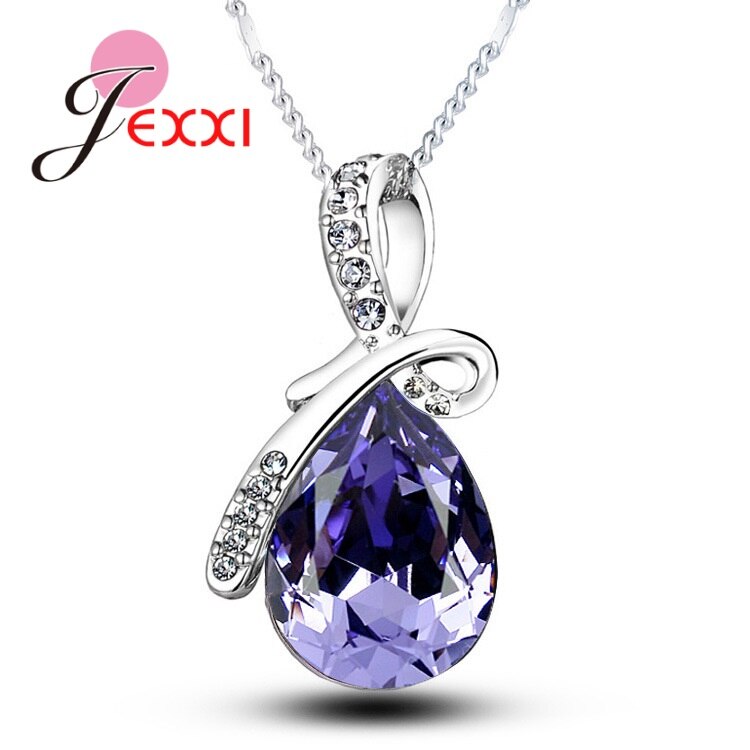 Nouveautés réel 925 bijoux en argent Sterling luxe multicolore cristaux Watedrop pendentif collier pour les femmes