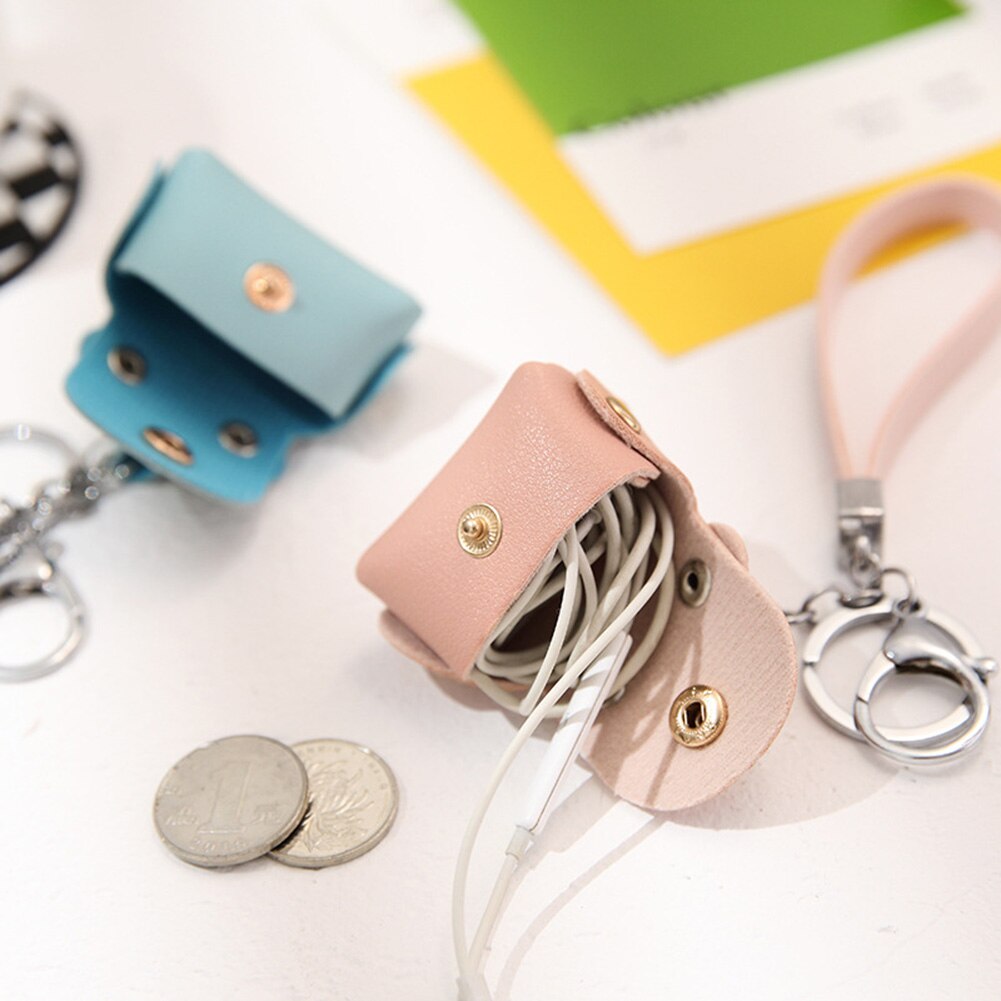 Kvinder kunstlæder mini nøgleringskæde håndtaske vedhæng rygsæk nøglering ornament øretelefon opbevaring pengepung
