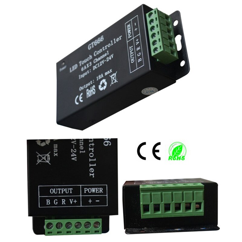 Dc12-24v 6 akse 3 kanals 18a rf trådløs touch rgb controller  gt666 touch panel led lysdæmper til led strip lys tape