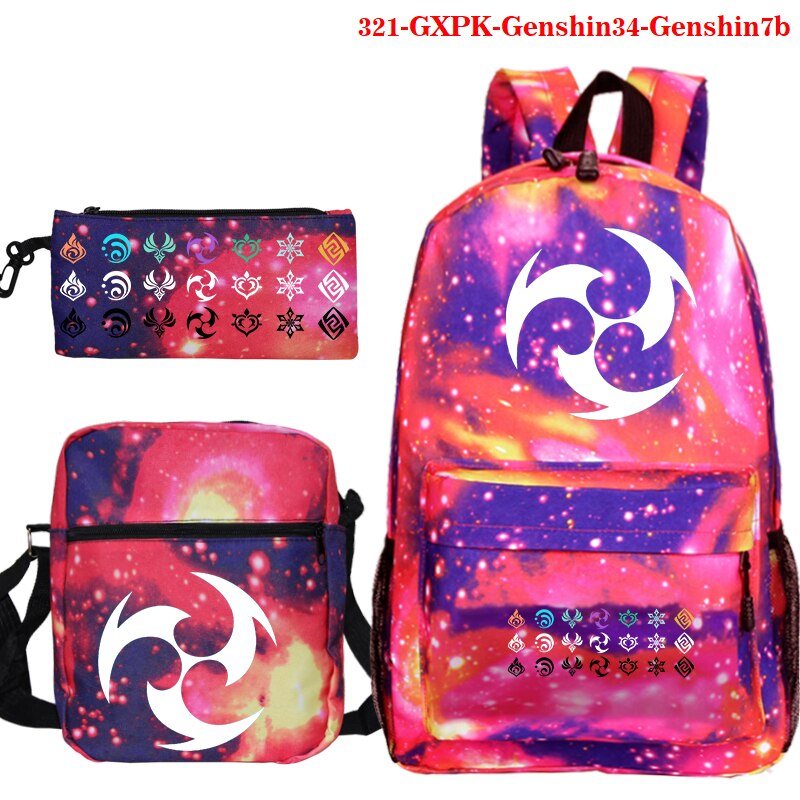 Genshin wpływ tornister studentów plecak dla dzieci 3 sztuk śmieszne nastolatek plecaki Genshin wpływ tornister dla dzieci Bookbag podróży torby: GXPK-Genshin34-G7b