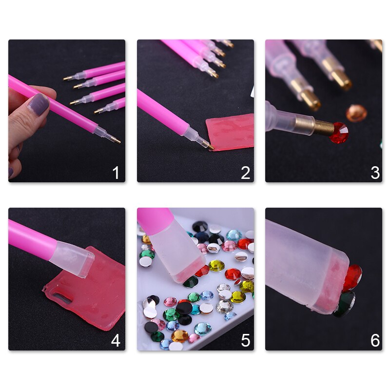 5Pcs Dual-Ended Nail Rhinestone Picker Set Roze Gem Picker Pen Puntjes Manicure Professionele Nail Art Tool