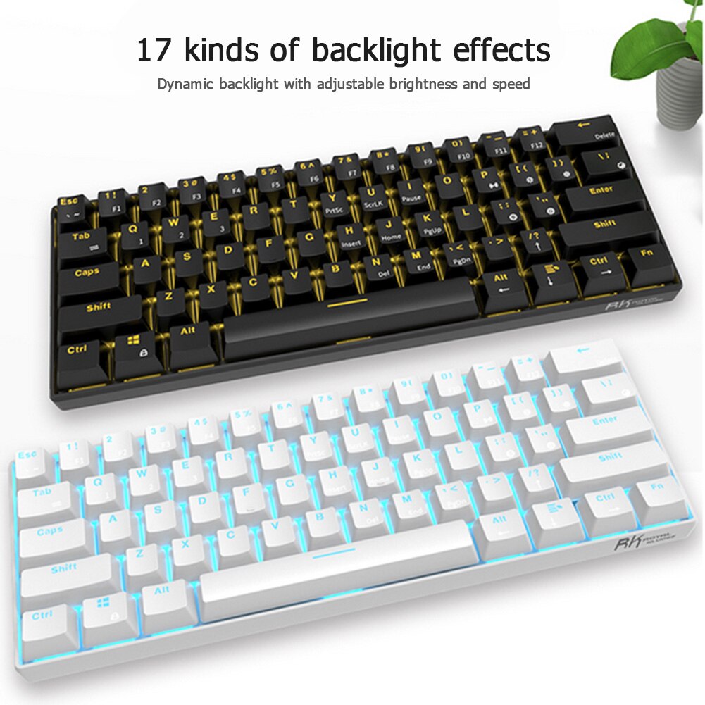RK61 Wireless Bluetooth Mechanical Gaming Keyboards Slim 61 Keys RGB Single LED Backlit Backlight for Android/Windows/iOS