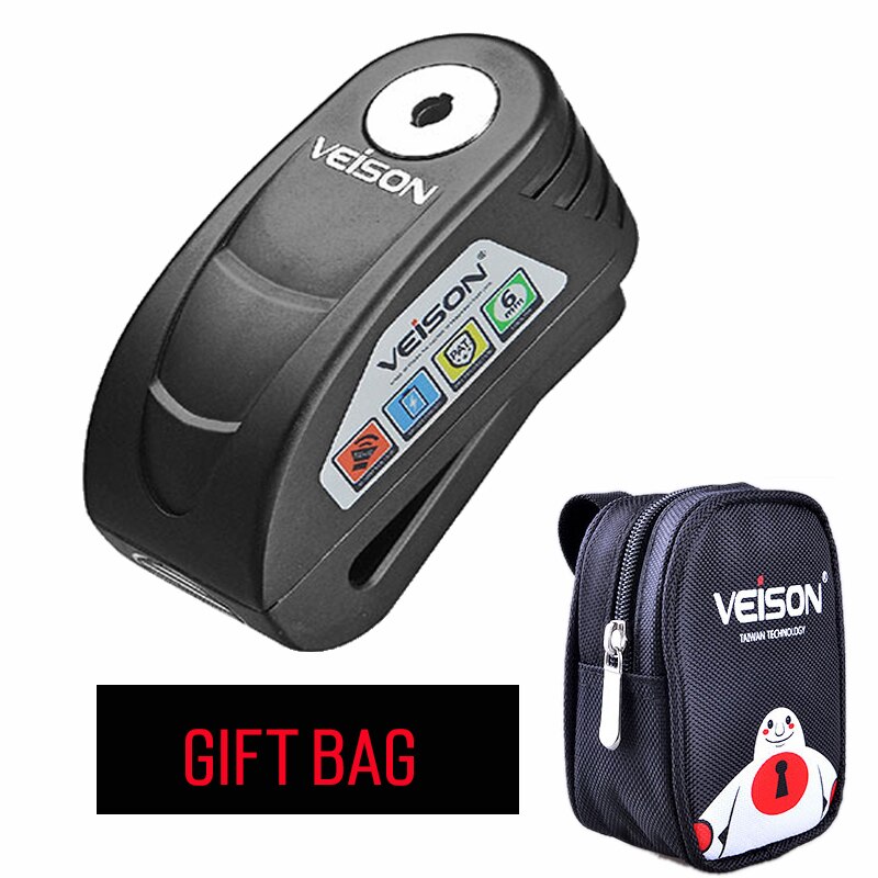 VEISON Motorcycle Waterproof Alarm Lock Motocross Bike Disc Lock Warning Security Anti theft Brake Rotor Padlock Alarma Moto: black