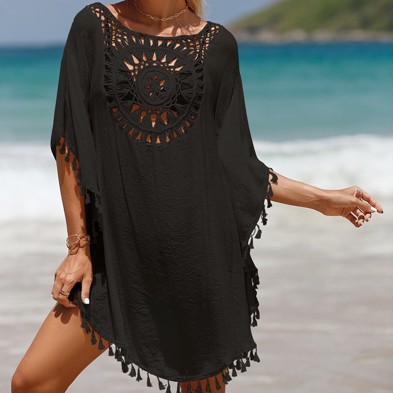CROCHET BIKINI-Women's Sexy Swimsuit Cover Up Dress Summer Bathing Suit Beachwear Shirt Cover-ups for Women: black