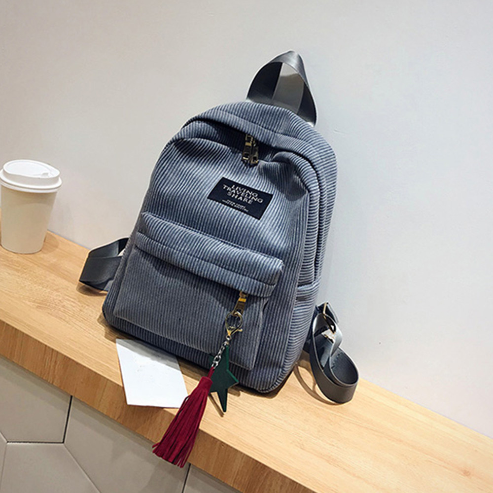 High Student Women's Canvas Tassel School Bags Travel Backpack Bag Solid Backpack School Bags For Teenage College Large #S11: gray