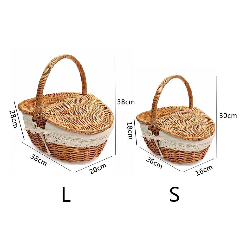 Cesta de Picnic S/L, bolsas de mimbre hechas a mano, cesto de almacenamiento de compras para Camping con tapa, cesta de comida para Picnic, cesta de almacenamiento de frutas tejida