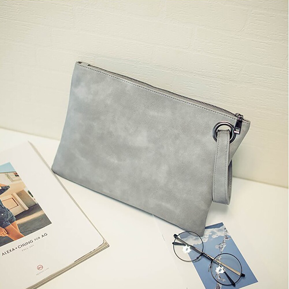 Pochette en cuir solide pour femmes, sac à main de soirée à la: Gray