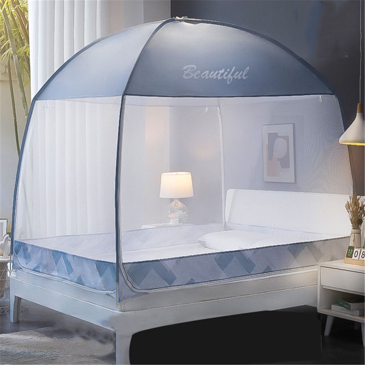 200 x 150cm tre dører myggnetting yurt myggnett himmelseng teltgardin med ramme innredning på soverommet: Lilla