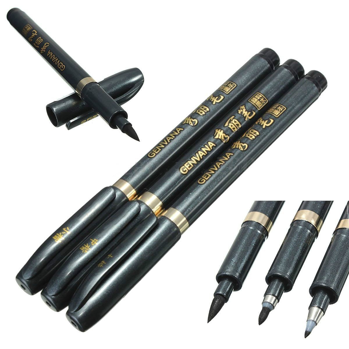 Felt Tip Brush Pen Set Manga Calligraphy Brush Ink Pen Writing Drawing Craft - Black