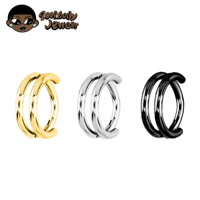 Anillo de titanio G23 para la nariz, Piercing de 16G de doble capa con bisagras huecas para tabique, cartílago de la oreja, Tragus, pendiente de Piercing en espiral, joyería para el cuerpo