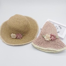 Zomer Leuke Kind Meisjes Strooien Hoed Zon Flora Hoed Kids Grote Rand Strand Schipper Strand Lint Ronde Platte Top