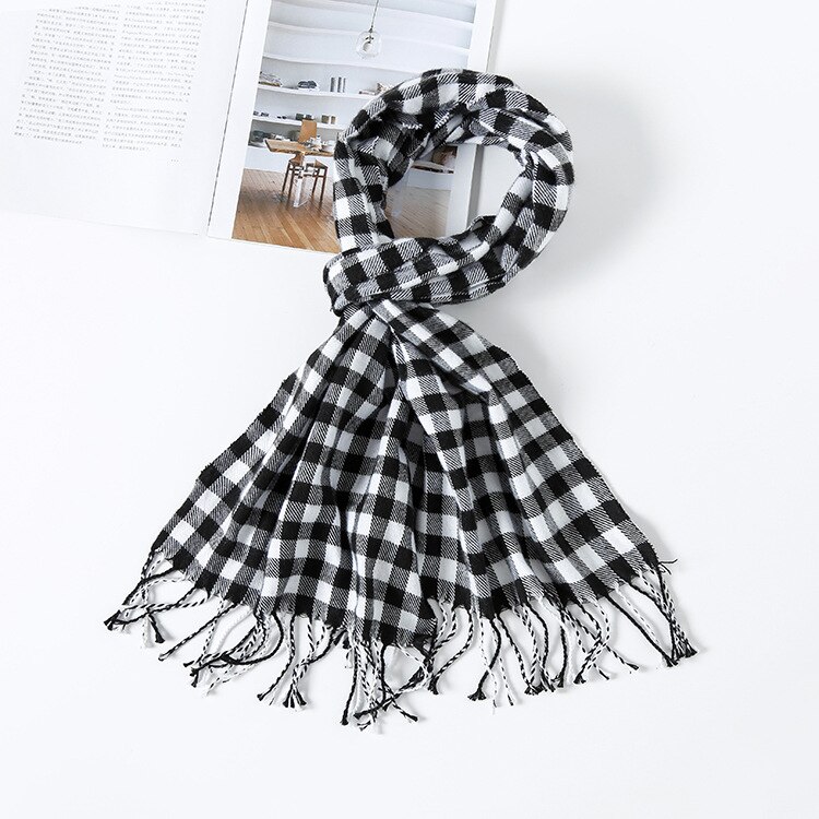 Kleurrijke Kasjmier Sjaals Herfst Winter Leuke Zachte Plaid Vrouwen Sjaal Warm Dames Sjaal Lange Wrap pashmina Unisex Vrouwelijke: White balck4