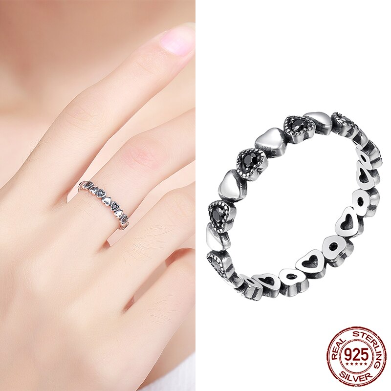 Bamoer Echtem 925 Sterling Silber Regenbogen Herz Ring für Frauen Liebe Ringe Luxus Bunte Zirkon Hochzeit Schmuck: SCR140 / 8