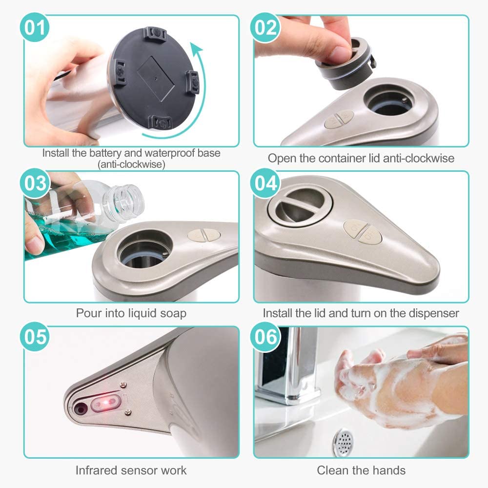 Automatisk såpedispenser berøringsfri såpedispenser infrarød bevegelsessensor vanntett base for baderom kjøkken såpedispenser