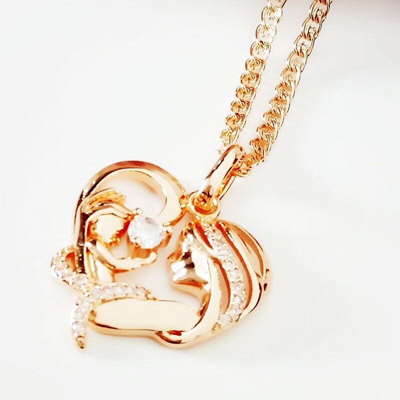 Vrouwen hanger moeder en zoon hanger vrouwen sieraden 585 gouden kleur hanger hartvormige ketting hangers