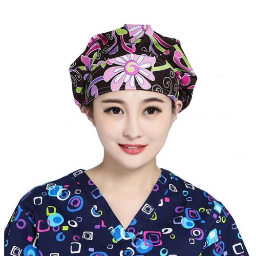 Blommigtryck skrubbmössa salong kosmetolog kock dammsäker bouffant justerbar hatt andas kök arbetar lampsvart mössa: Bauhinia