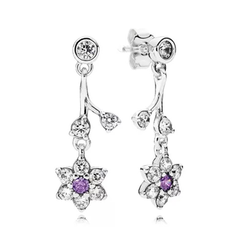 S925 Sterling Silver Simple Shiny Pave Heart Shaped Circle Stars Dazzling Drops Water Drops Forget Me Not Earrings